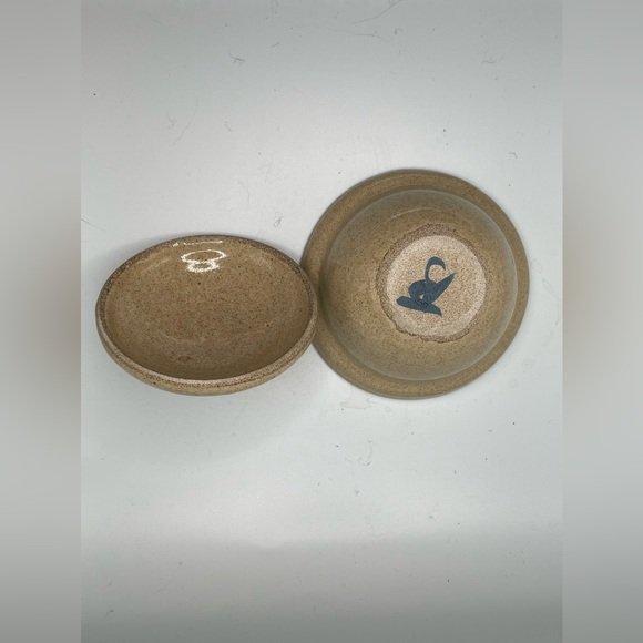 Hand Thrown Decorated Pottery / Covered Bowl Dish with Mark - 4.25” wide - Picture 3 of 4